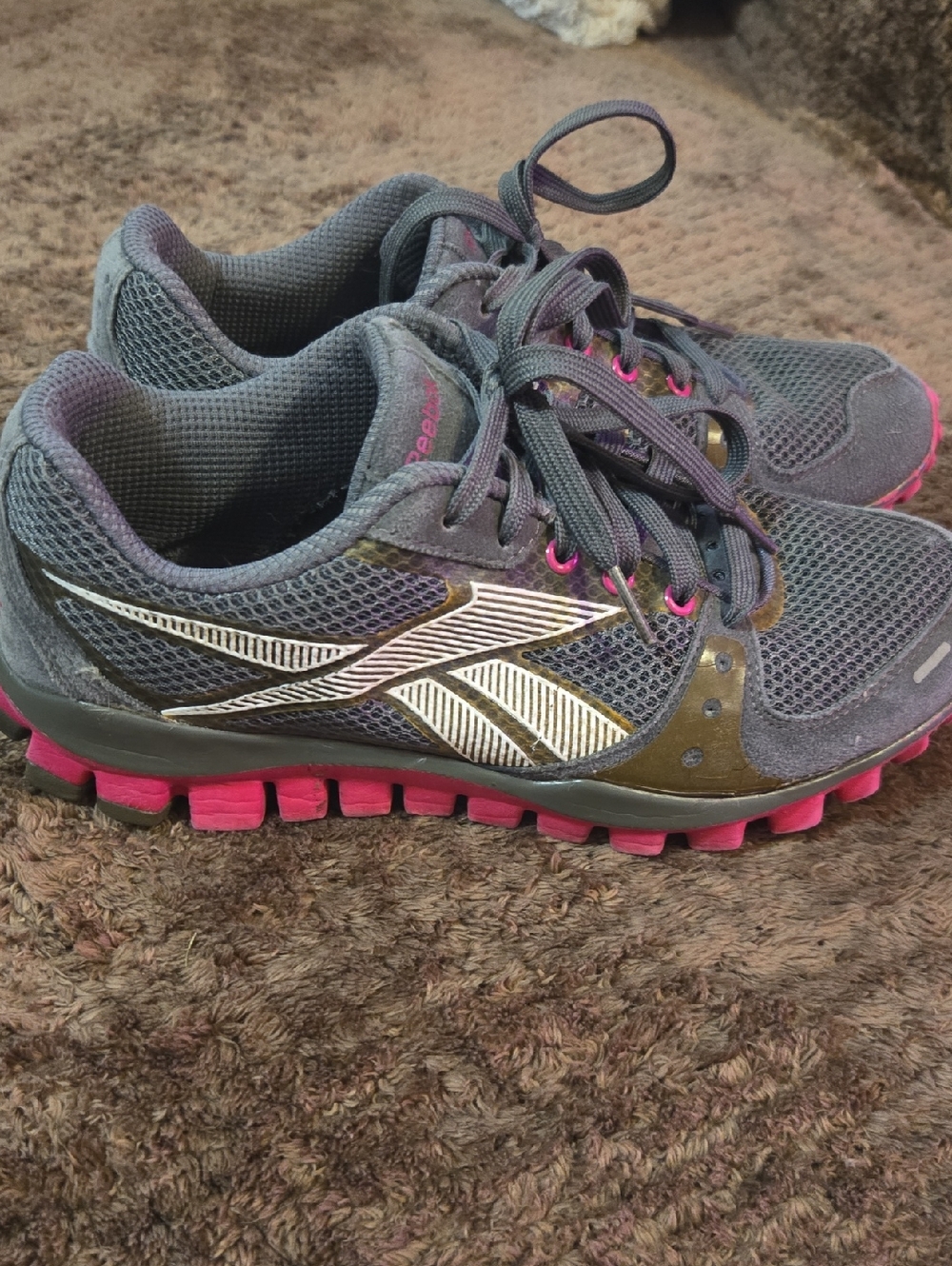 Reebok Women's Gray and Pink Trail-Style Athletic Sneakers